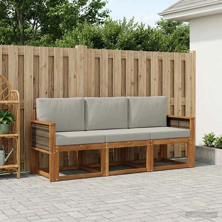 vidaXL Outdoor-Sofagarnitur 3 stk. 3-Sitzer Natur und Hellgrau 3384947 – Bild 1