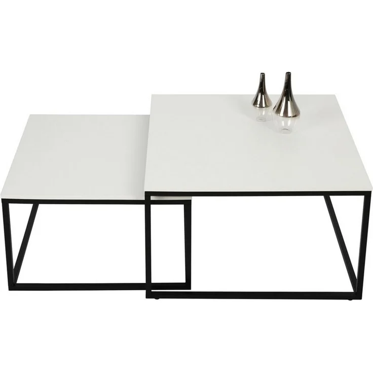 Home Collective Couchtisch 2er Set Beistelltisch Wohnzimmertisch modern rund und quadratisch (ideal als Büro Ablagetisch oder als Wohnzimmer Deko, Kleiner quadratischer Tisch Set 2 in 1), hochwertiges Design mit Metallgestell, stabile Tischplatte, weiß – Bild 3
