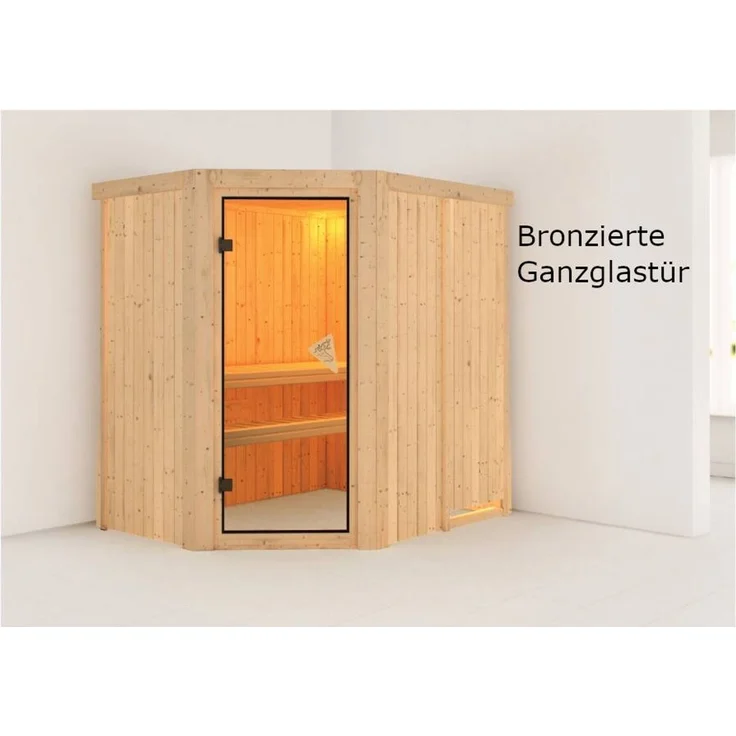 Karibu Sauna Carin + 9kW Saunaofen mit ext. Steuerung Easy Klarglas Ganzglastür – Bild 5