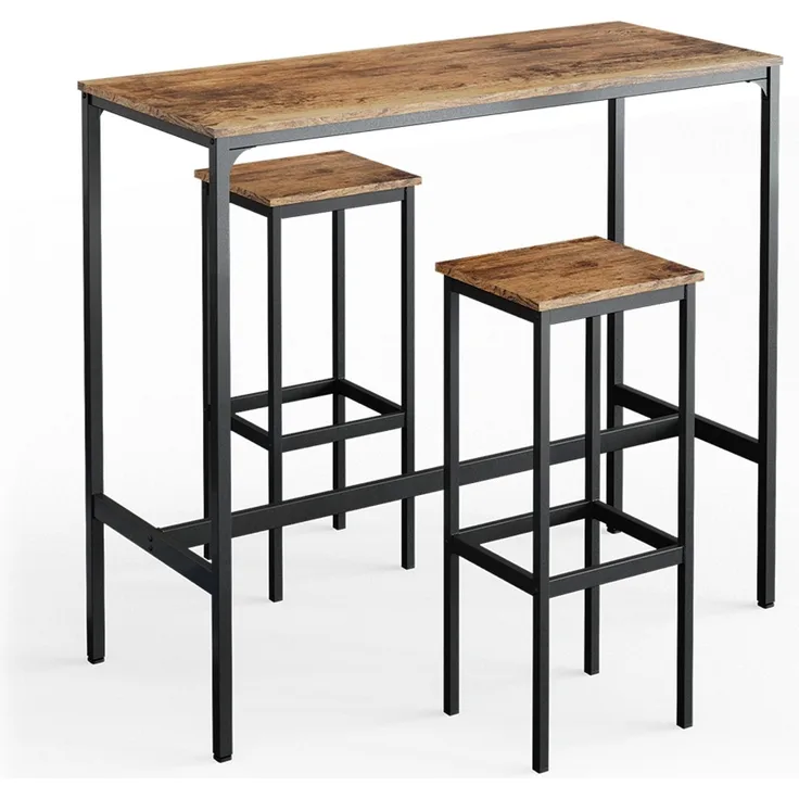 Bartisch-Set Fyrk Antikholz 120 x 50 cm mit 2 Barhockern Vicco
