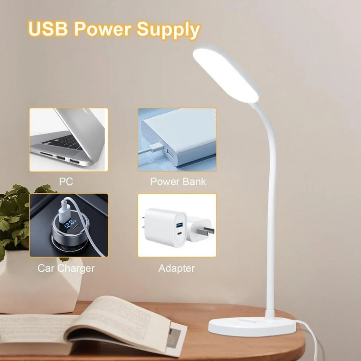 LQWELL Schreibtischlampe Tischleuchte mit Telefonhalter, LED fest integriert, 360° Flexibel Touch-Steuerung, Studienlampe für Heimbüro, 5000k, 160 Lumen, LED Schreibtischlampe – Bild 3