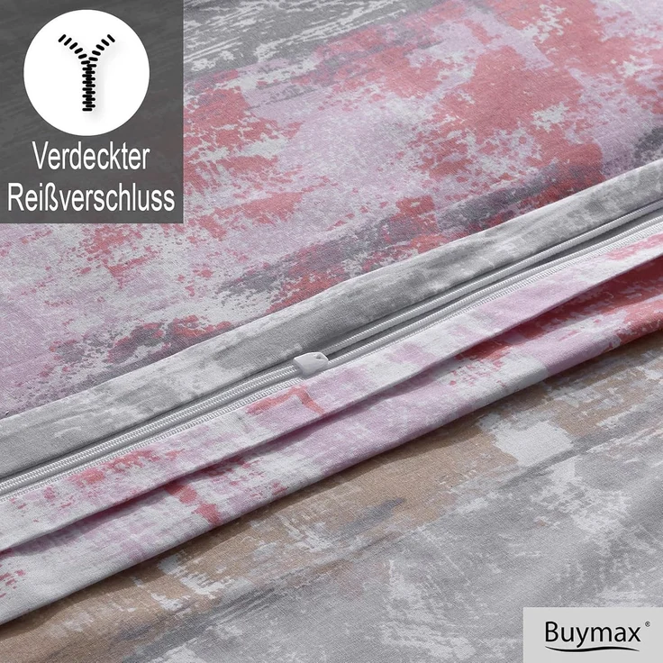 Buymax Bettwäsche Retro, Renforcé, 3 teilig, Bettbezug-Set 200x220 cm 100% Baumwolle mit Reißverschluss gestreift – Bild 4