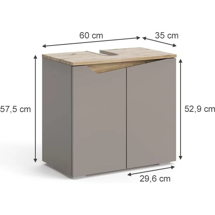 Waschbeckenunterschrank Marelle Greige 60 x 57.5 cm mit 2 Türen Vicco – Bild 3