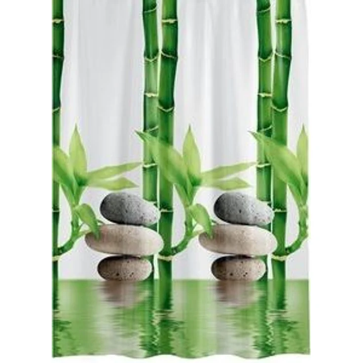 Ekershop Duschvorhang Textil "Bambus mit Stein" Grün Weiß für Duschstange Breite 120 cm, Höhe 200 cm, wasserabweisend, inkl. Ringe, waschbar, bügelbar – Bild 6