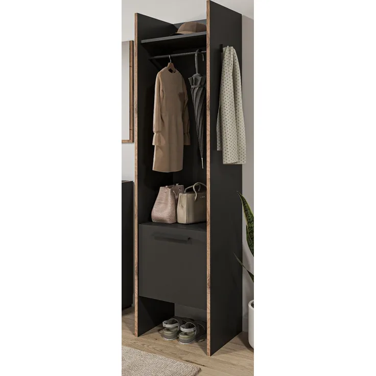 Garderobe Salud in grau und Nox Eiche 42 x 189 cm