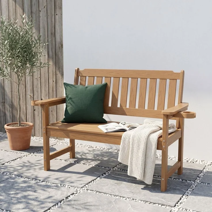 WILLIAMSPACE Bank Wetterfeste HIPS-Gartenbank mit Getränkehaltern für Terrasse & Balkon – Bild 1