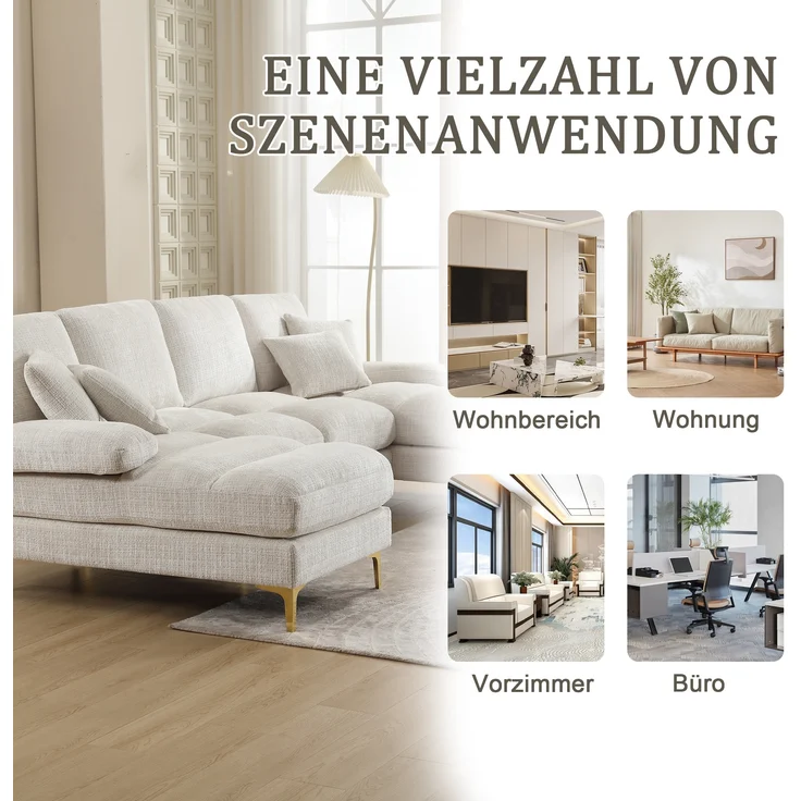 LVHOM Loungesofa 272x136x88 cm, 4-6 Personen, 6-Sitzer Chenille U-Shape Sektionssofa/Modulares Sofaset/Schlafsofa/Ecksofa/Relaxliege – Bild 6