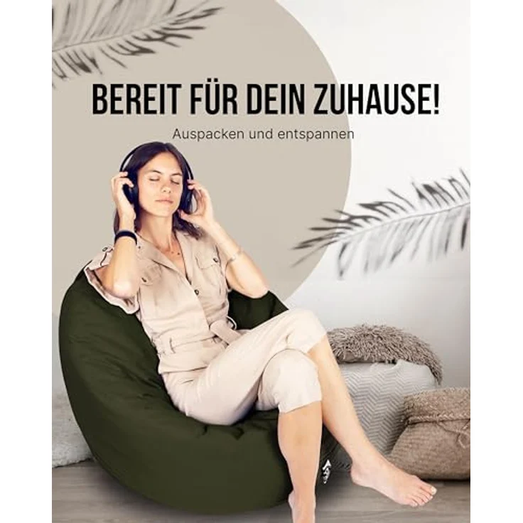 PATCH HOME 2-in-1 Sitzsack Sessel - Gaming Bean Bag mit Reißverschluss - Bereits befüllt, Ergonomisch & Robust für Kinder & Erwachsene - Indoor & Outdoor, Wetterfest (Khaki, 155cm) – Bild 4