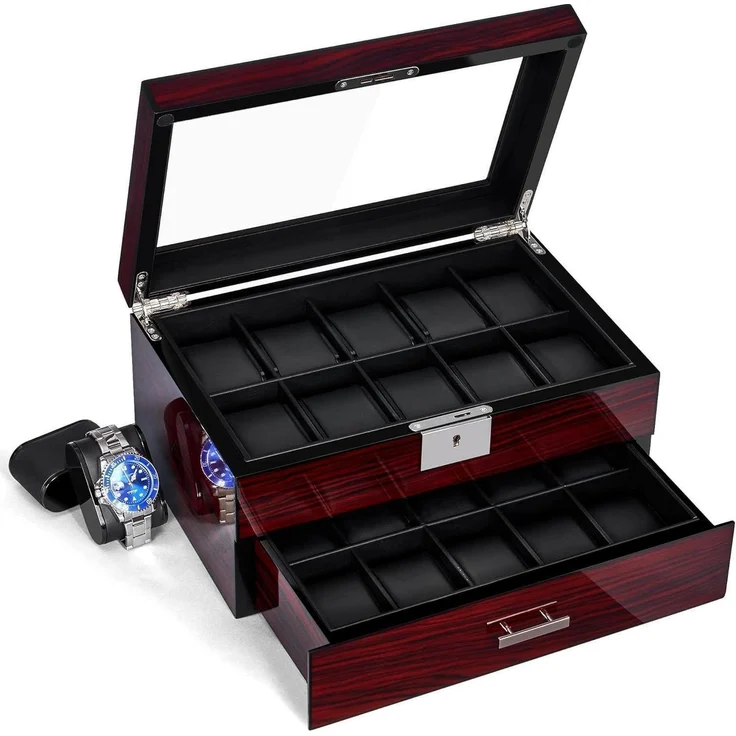 Uhrenbox für Männer 20 Slots mit Glasdeckel abschließbar luxuriös UJWB002Y – Bild 9
