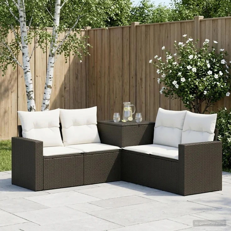 vidaXL Sofa Set 5 stk. Schwarz und Cremeweiß Polyrattan und Stahl 3447852 – Bild 1