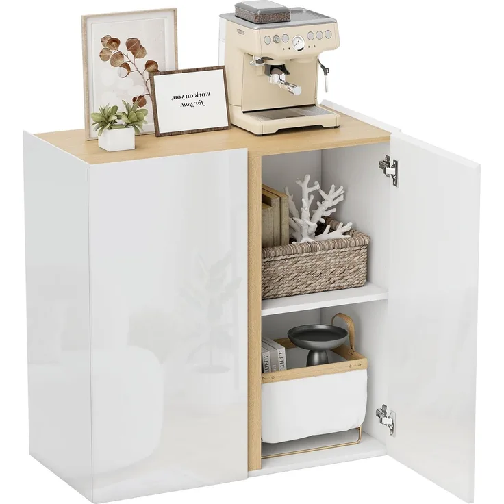 HOMCOM Sideboard (Beistellschrank, 1 St, Aufbewahrungsschrank), für Wohnzimmer, Küche 80 x 40 x 80 cm Hochglanzweiß