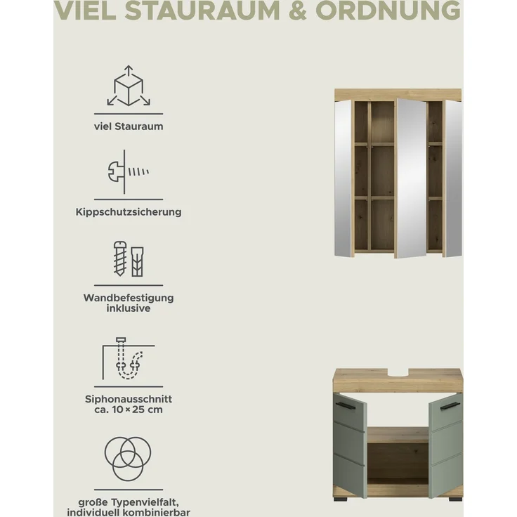 Xonox Scout Badkombination (B/H/T: 60x191x34 cm) in Salbei und Artisan Eiche Nachbildung – Bild 12