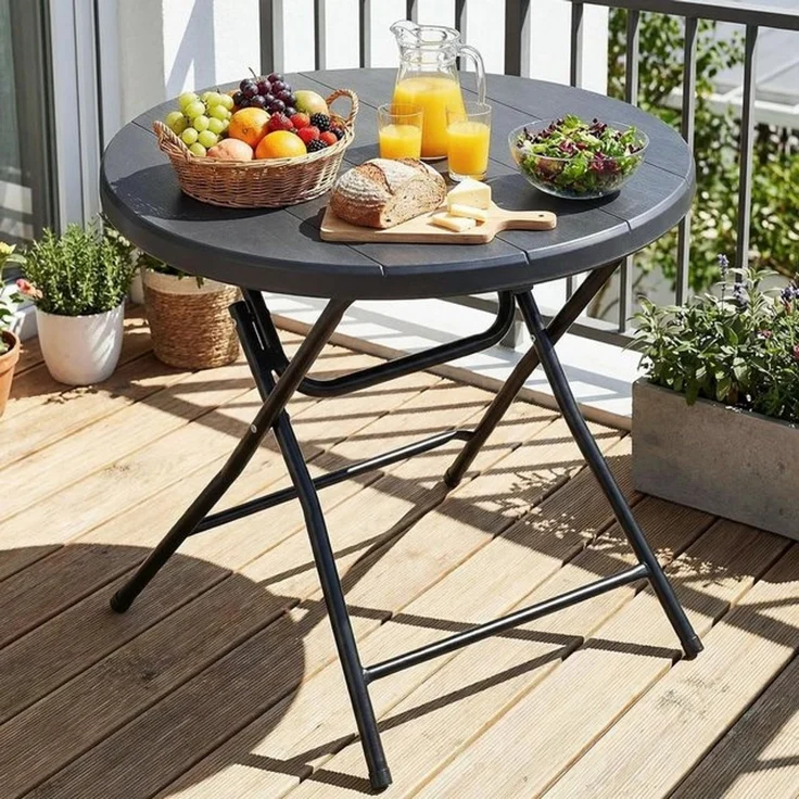 TLGREEN Gartentisch Rund Klappbar - 80cm Holz-Optik Wetterfest Balkontisch (Tragfähigkeit bis 50kg, Pflegeleicht Campingtisch), für Garten, Picknick, Party, Innen- & Außengebrauch – Bild 4