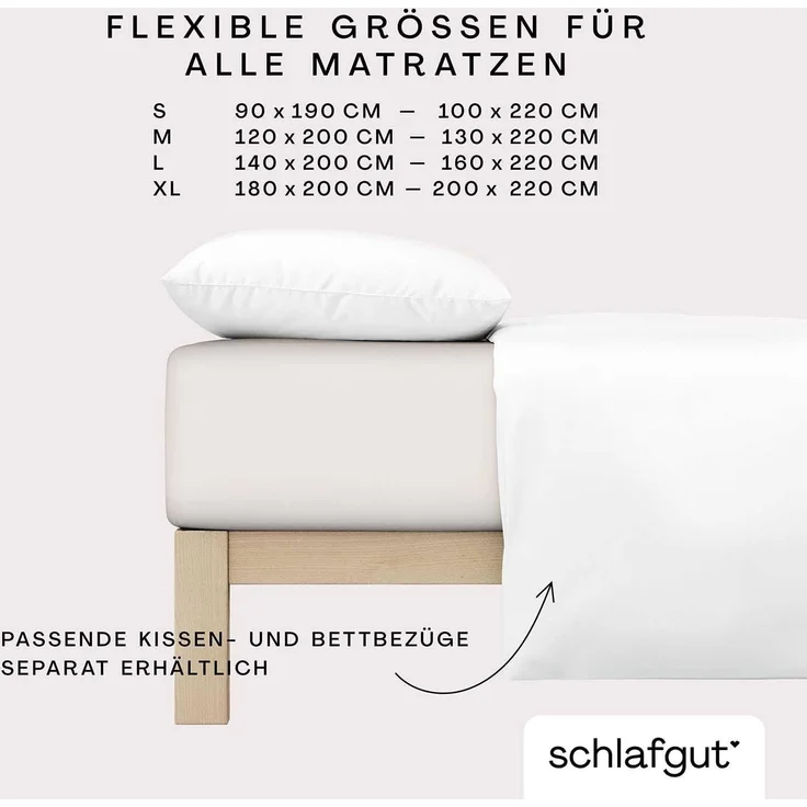 Schlafgut Spannbettlaken Premium, Gummizug: rundum, (1 Stück), Mako-Zwirn-Jersey, Sand Light, S 90x190cm - 100x220cm – Bild 4