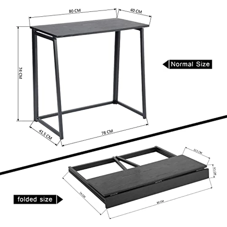 MEUBLE COSY Klapptisch Kleiner Klappbarer Schreibtisch Laptoptisch aus Holz und Metall Computertisch fürs Büro, Wohnzimmer, Home Office, Industrie-Design, Schwarz – Bild 4