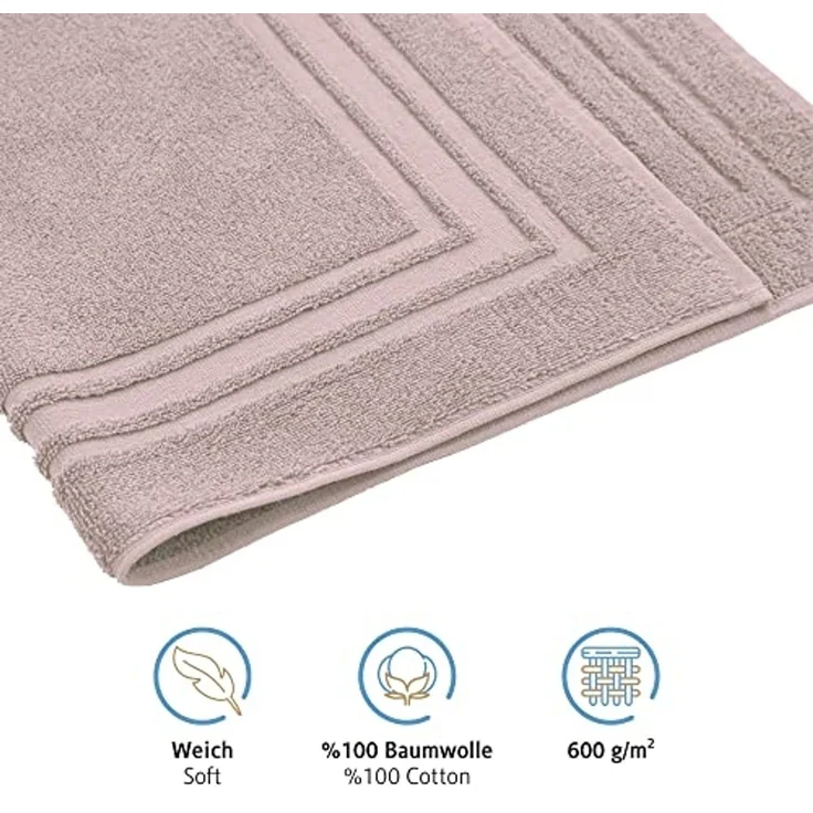 Komfortec Badematte Badvorleger aus 100% Baumwolle, 50x70 cm Duschvorleger, Waschbar Duschmatte, Frottee, Rechteckig, 600 g/m², 2er Set, Saugfähig & Schnelltrocknend – Bild 3