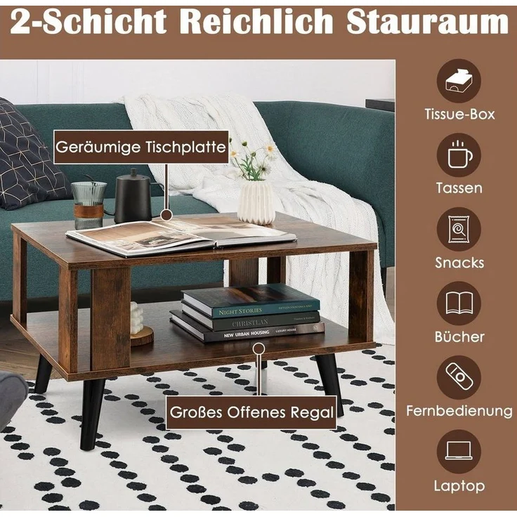COSTWAY Couchtisch 2 Ebenen Beistelltisch, industriell, 70 x 50 x 41 cm – Bild 3