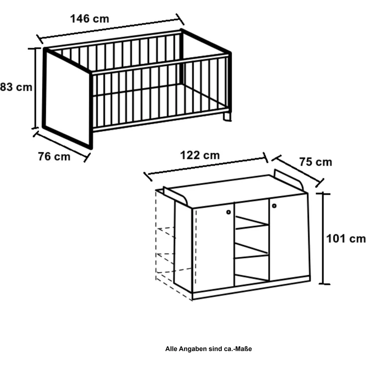 Babyzimmer-Set Kinderzimmer Babybett & Wickelkommode, Landhaus Weiß – Bild 9