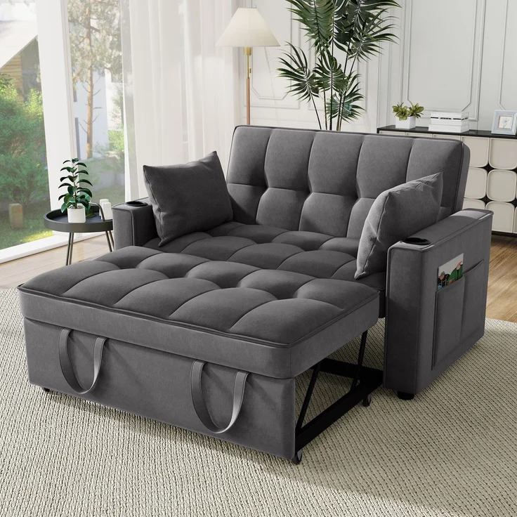 Multifunktions-Schlafsofa Samt Grau, 3-fach verstellbar mit Getränkehalter, 137x76,5x83 cm – Bild 1