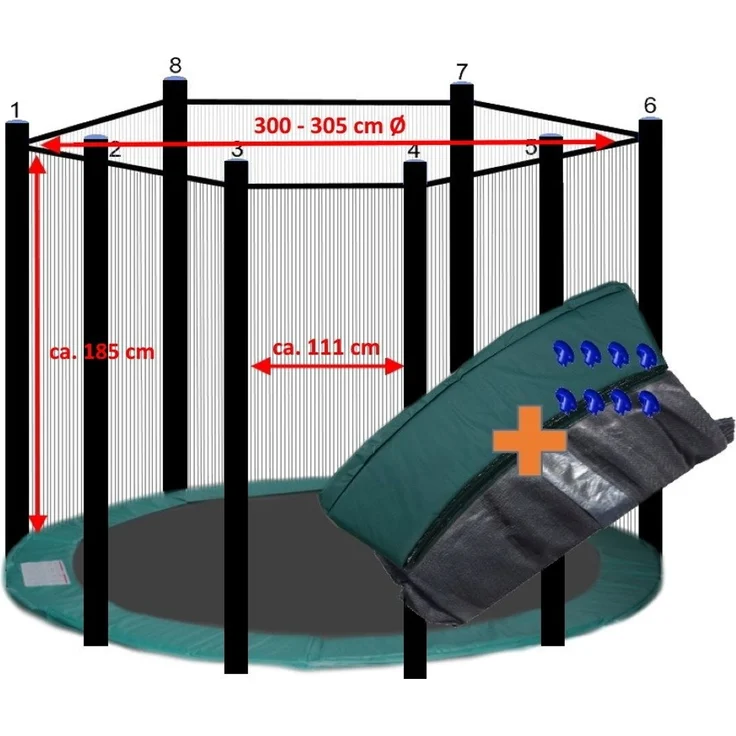 walexo Gartentrampolin Trampolin Randabdeckung mit Sicherheitsnetz für 8 Stangen, Ø 305 cm
