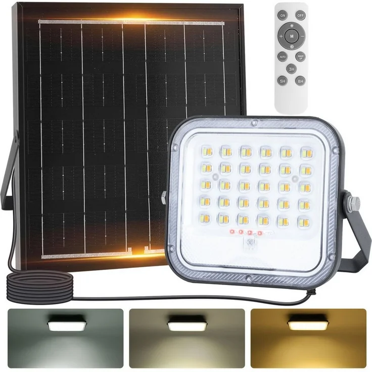 Aigostar Flutlichtstrahler Solar LED Strahler Außen mit Großer Solarpanel,Dimmbar 3000/4000/6500K, LED fest integriert, ohne Leuchtmittel, CCT-Dreifarbeneinstellung – Bild 5