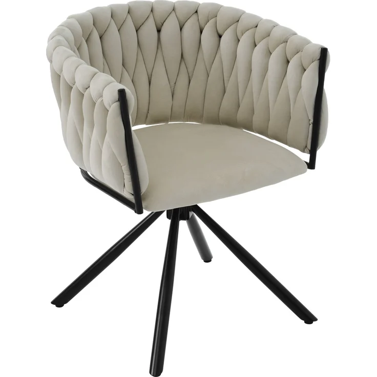 Merax Samt-Esszimmerstuhl, 6er set, Schlafzimmer-Drehstuhl, Freizeit-Drehstuhl mit vier Stützbeinen aus Metall, beige – Bild 6