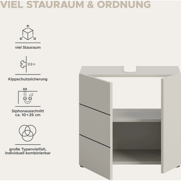 Waschbeckenunterschrank (B/H/T: 60x56x34 cm) in Kaschmir Nachbildung und schwarz – Bild 8
