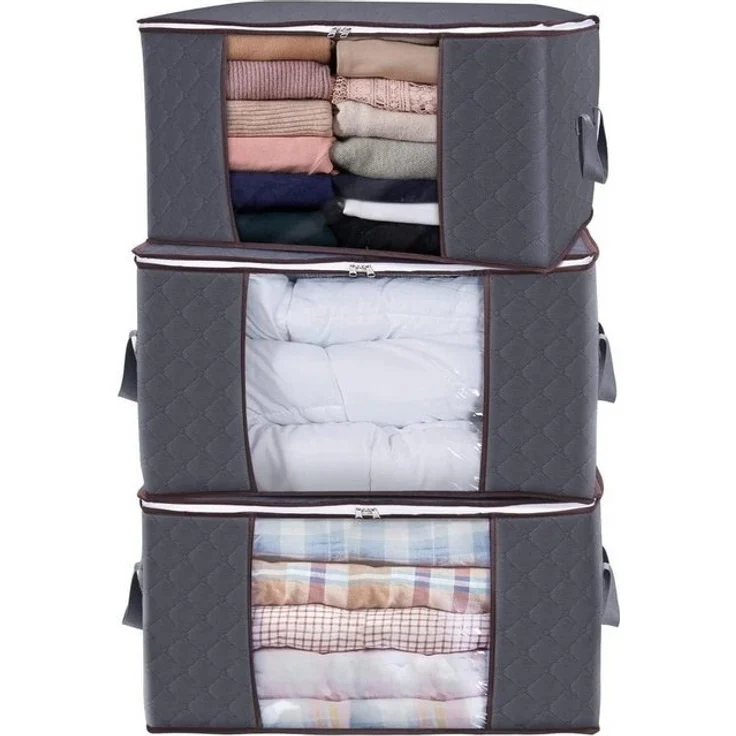 Blusmart Unterbettkommode Aufbewahrungstasche für die Kommode unter dem Bett (Faltbare Aufbewahrungstaschen für Kleidung im 3er-Pack, Umzugskarton zur Aufbewahrung von Kleidung), Unter Bettdecke Kleidung Bett Kleiderschrank grau – Bild 4