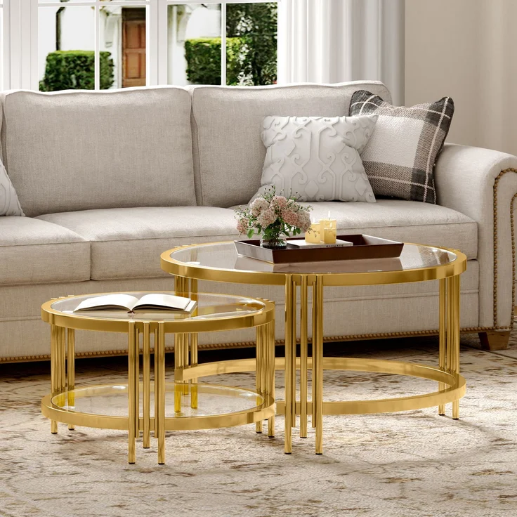 Couchtisch 80x80x45 cm – Quadratischer Glastisch mit goldfarbenem Metallgestell – Bild 3