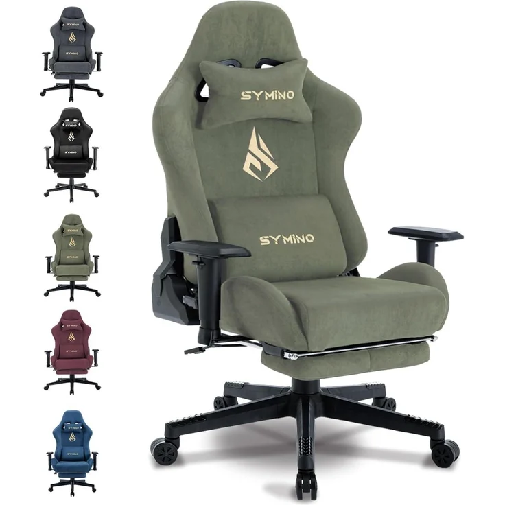 Symino Gaming Stuhl Bürostuhl Hochwertiger Stoff Grün Kunstfell – Bild 1