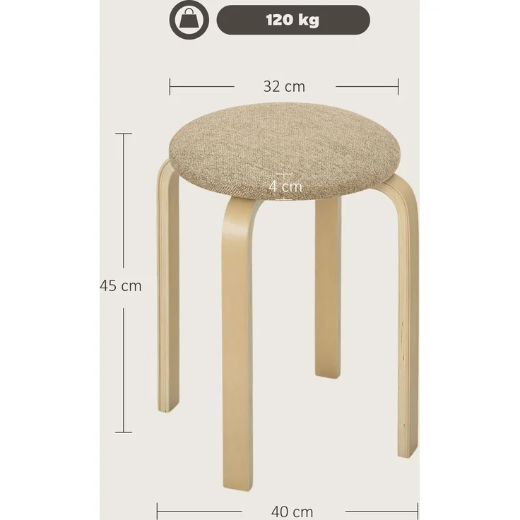 Wohnora-Polsterhocker im 4er-Set, stapelbar, lackierte Oberfläche, Holzbeine, Khaki,H 450cm x T 400cm x B 400cm – Bild 4