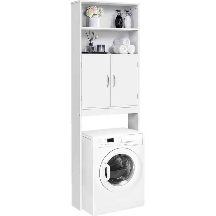 Yaheetech Badkommode Waschmaschienenumbauschrank 195 cm H, Aufbewahrungsschrank über Toilette, mit Verstellbarem Einlegeboden