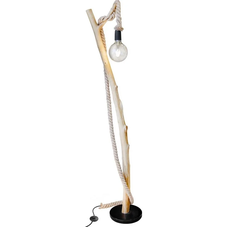 NOWA Stehlampe, Leuchtmittel nicht inklusive, Stehlampe Wohnzimmerleuchte Stehleuchte Holz braun Hanfseil E27 H 150 – Bild 1