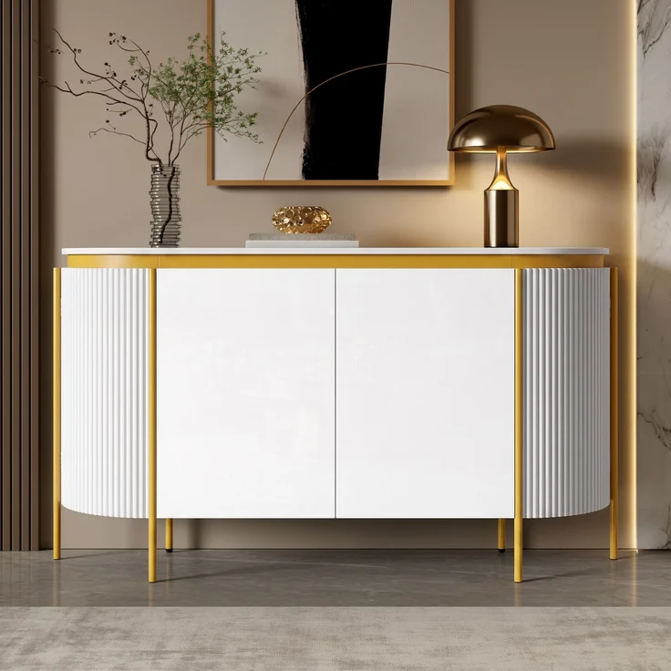ZUBALIYA Sideboard 140x38x80 cm, mit 4 Türen, aus MDF, Weiß – Bild 5