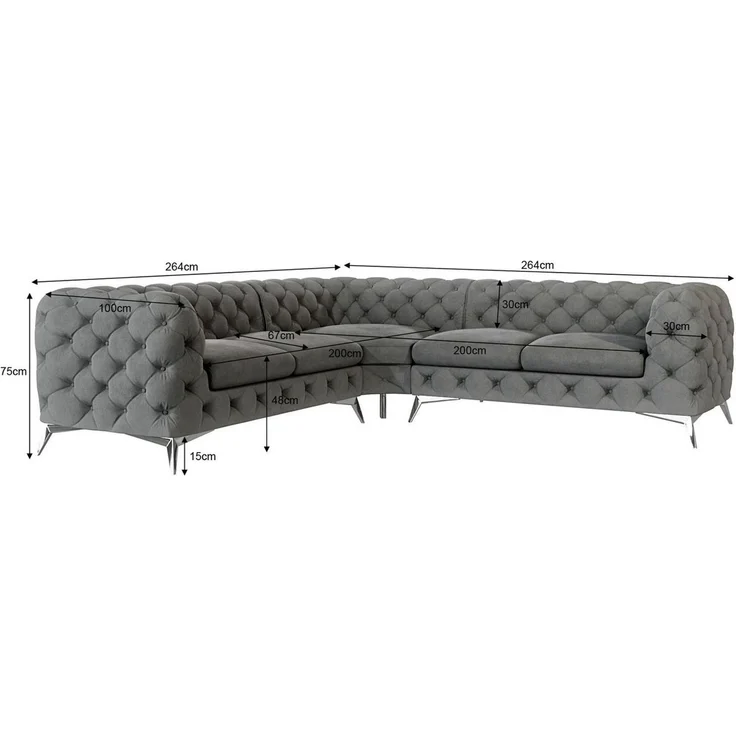 S-Style Möbel Ecksofa Chesterfield Kalina mit Silber Metall Füßen, mit Wellenfederung – Bild 3