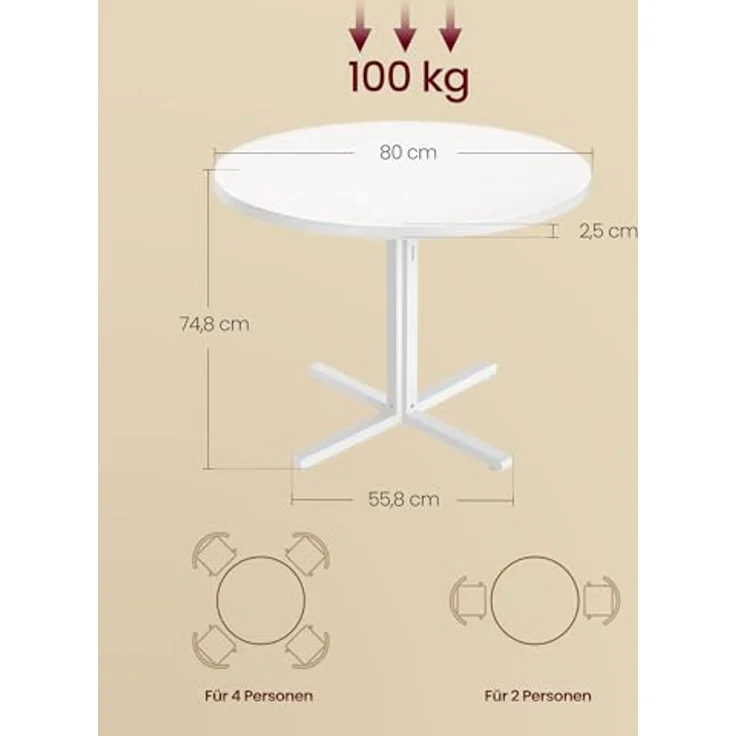 VASAGLE Esstisch, Esszimmertisch, für 4 Personen, Landhausstil, wasserresistente Oberfläche, 80 cm d, 74,8 cm H, vielseitig, eichenfarben, KDTDE082W01 – Bild 4