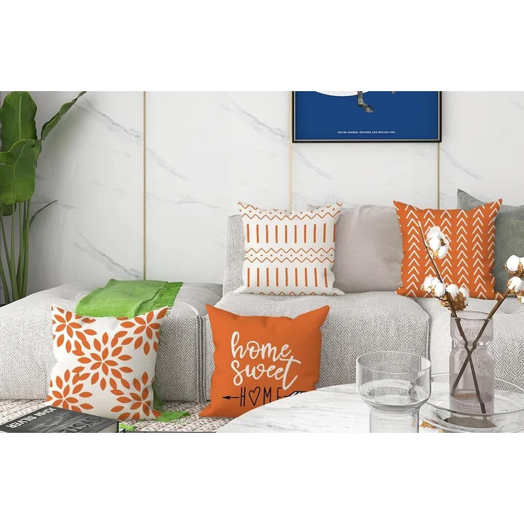 Herbst Kissenbezüge 45 × 45 cm 4er-Set Orange, Outdoor Leinen Dekokissen, Fall Sofa Deko – Bild 2