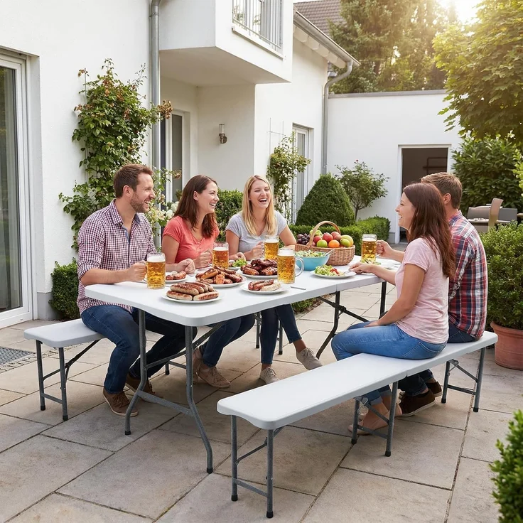 Sekey Buffettisch Tisch Klappbar Kunststoff 180 cm Campingtisch mit Tragegriff Partytisch Klapptisch Gartentisch für Garten Terrasse und Balkon, Weiß – Bild 2