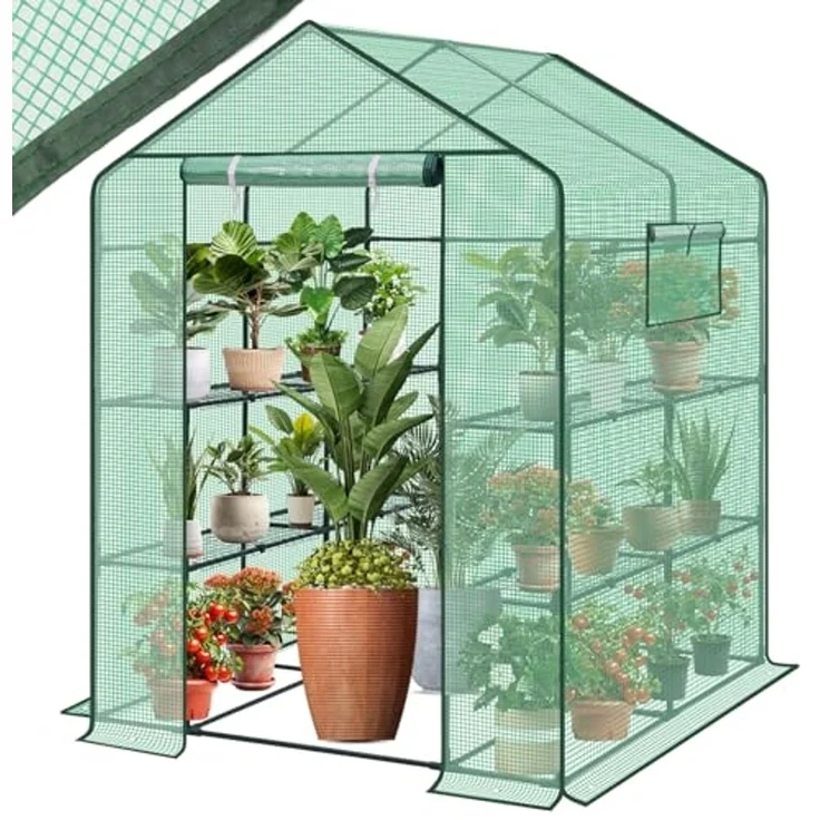 Sekey Gewächshaus 200x145x145 cm, Foliengewächshaus Stabil, Gewächshaus Balkon mit 10 Regalböden für optimales Pflanzenwachstum, Grün, XXL – Bild 1