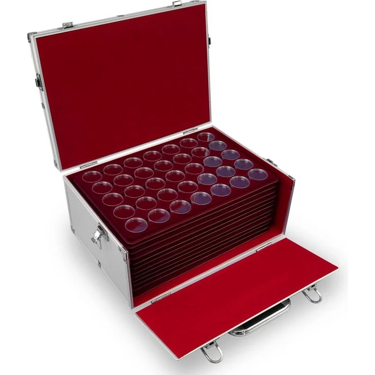MC. Sammler Aufbewahrungsbox inkl 11 Tableaus für 385 Stk 10, 20, 25 Euro, 10 DM Münzen in Kapseln, mit 385 Münzkapseln 32,5mm – Bild 1