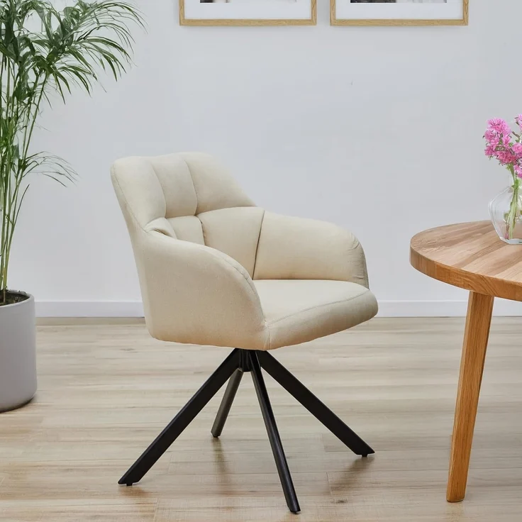 SVITA Esszimmerstuhl SORA, 360° drehbar, dick gepolstert, Stahlbeine, Stoffbezug, Beige – Bild 2