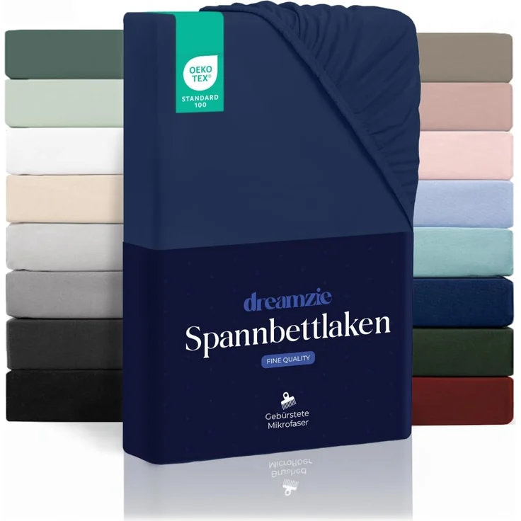 Dreamzie Spannbettlaken, 80x200 cm, für Dicke Matratzen bis 33 cm – 100% Polyester Mikrofaser – Dunkelblau, Zertifiziert ohne Chemikalien (Oeko Tex), Spannbettlaken mit Rundumgummizug – Bild 1