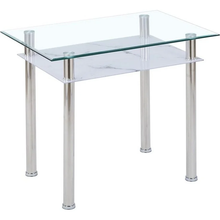 HOOZ Esstisch Esstisch Glas 90x60x75 cm – Glastisch Marmoroptik Weiß & Chromgestell – Bild 2