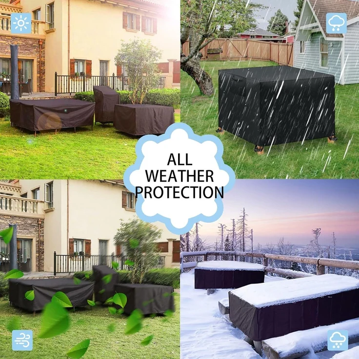 WUAYAMI Gartenmöbel Abdeckung wasserdichte Abdeckplane Gartenmöbel Winddicht Anti-UV Schwerlast 420D -Oxford Gewebe für Sitzgruppe Gartentische Terrassenmöbel Black, 300 x 300 x 90 – Bild 6