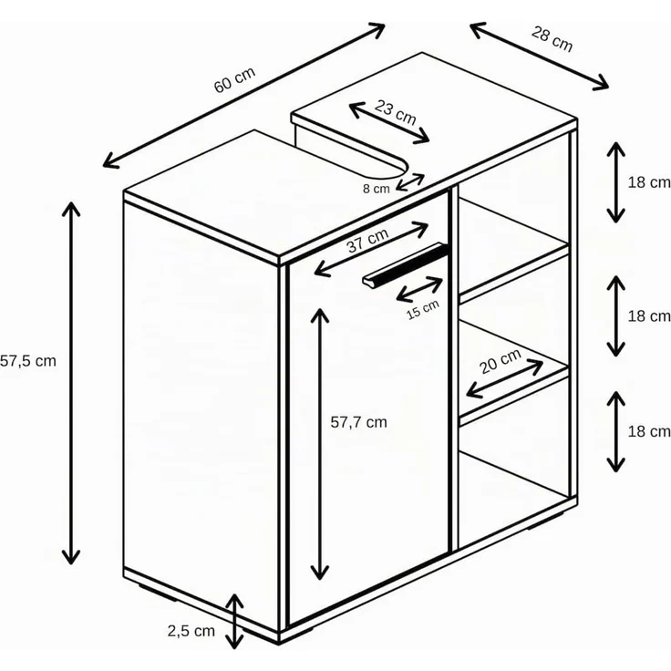 Badplaats Waschbeckenunterschrank Neptunus 60 x 30 cm Eiche - Stehender Badezimmerschrank mit 1 Tür und offenen Fächern – Bild 2