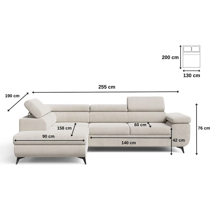 GRAINGOLD Ecksofa mit Bettfunktion, Bettkasten, Einstellbaren Kopfstützen, Velvet-Stoff, Dunkelgrau, Links – Bild 7