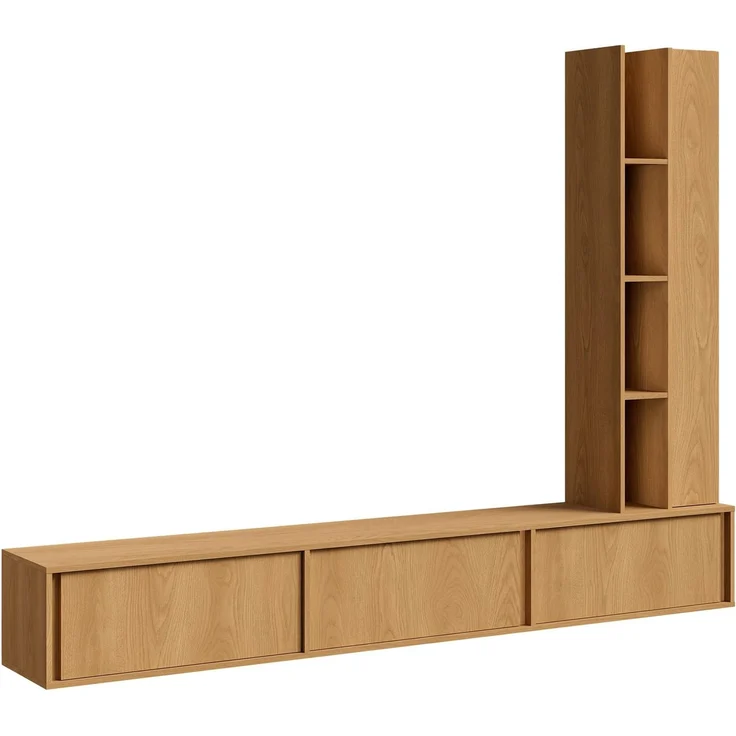 AX LIVING Varelo TV-Wände Eiche Carmel – TV-Board 230 cm hängend, Regal rechts – Bild 2