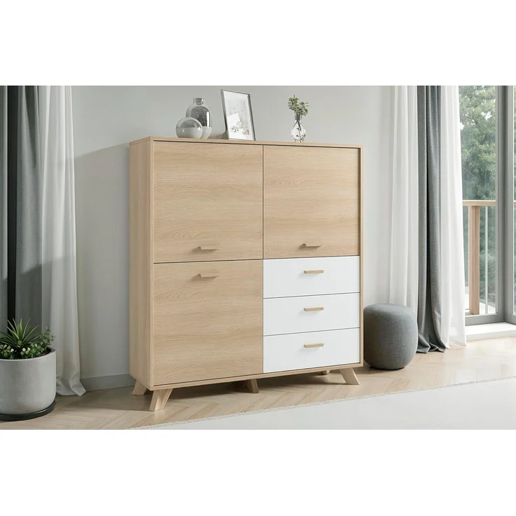 byLIVING Highboard Bastian (1 St), mit massiven Holzfüßen und Griffen, natürlicher Eichenlook, 120cm – Bild 8