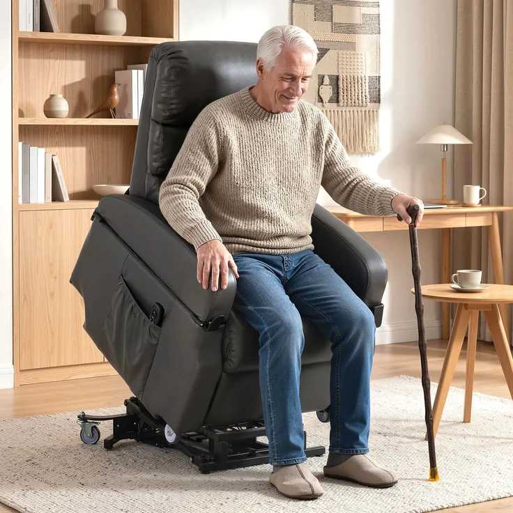 Wohnora-Fernsehsessel mit Aufstehhilfe Elektrischer Relaxsessel mit Fernbedienung, Fußstütze, Liegefunktion, Dunkelgrau,H 1100cm x T 980cm x B 780cm – Bild 2