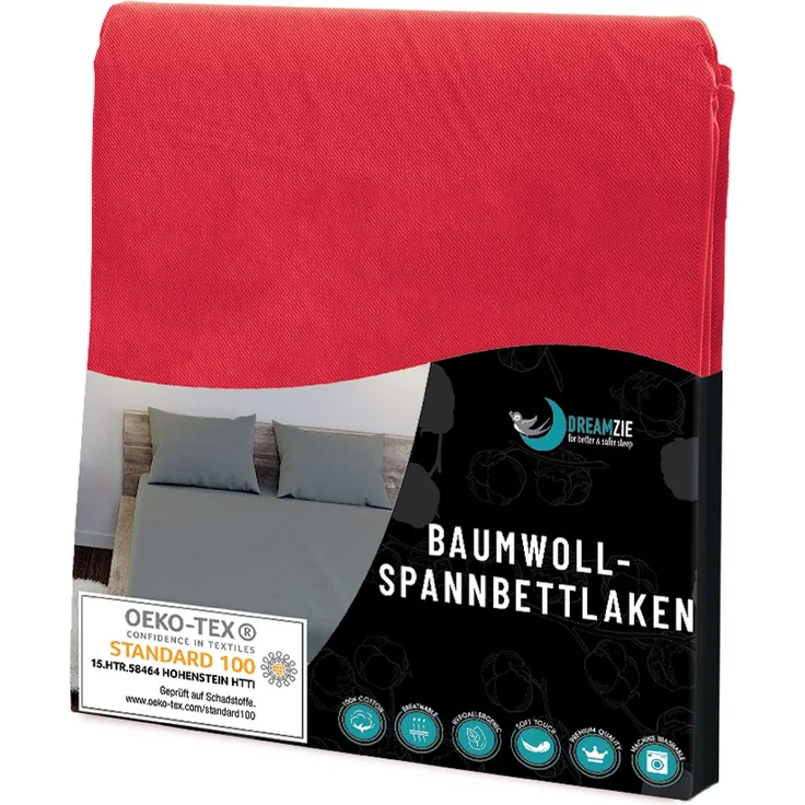 Dreamzie - Spannbettlaken 140x200 cm - Baumwolle Oeko Tex Zertifiziert - Rot - 100% Jersey Bettwäsche 140x200